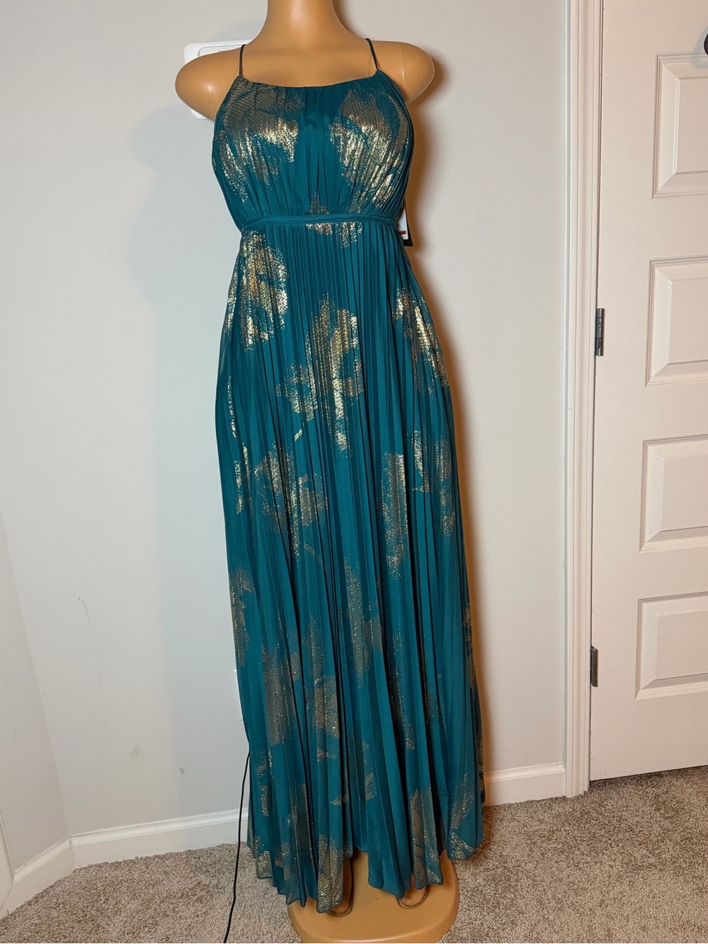City Studio Teal Satin-Look Pleated Dress